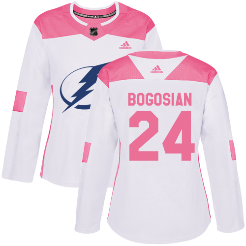 Adidas Tampa Bay Lightning #24 Zach Bogosian White Pink Authentic Fashion Women Stitched NHL Jersey->women nhl jersey->Women Jersey